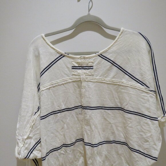 FREE PEOPLE WE THE FREE Jaydon V-Neck Boxy Oversized T Shirt White Black Stripe - Picture 9 of 13
